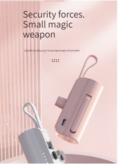 Generic 10000 mAh large capacity capsule power bank Typec plug and Apple cable dual plug with built-in mobile phone holder portable multi-functional power bank pink  - Image 2
