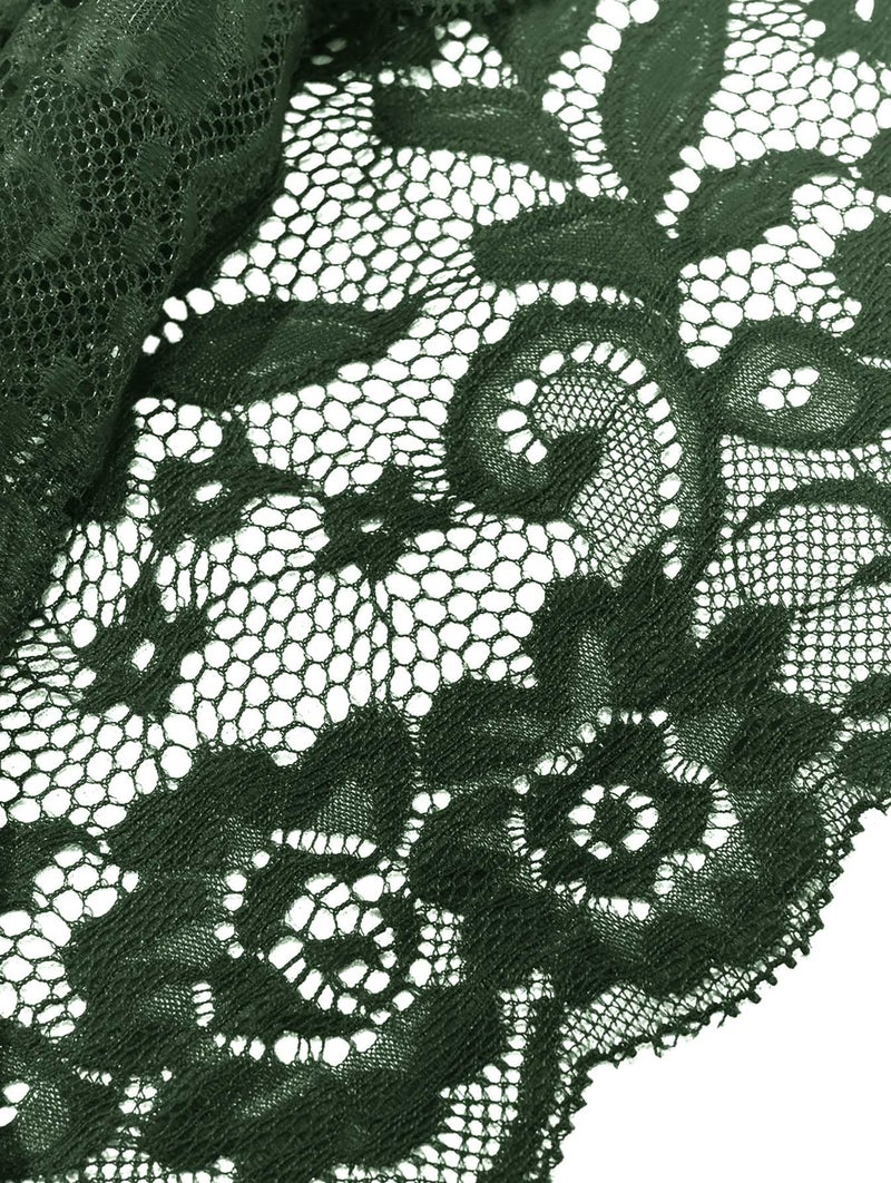 Lilosy Sexy Women Floral Lace Pajamas Lingerie Set High Waist Sheer Sleepwear See Through Nightwear Cami Shorts Bra and Panty 2 Piece Army Green Large - Image 3