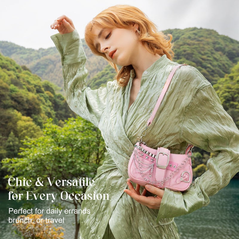 FrexCheng Cute Y2K Purse â€“ Shoulder Bag with Chain Strap, Versatile Handbag for Women, Perfect for Daily Use, Parties & Travel (Pink) - Image 2