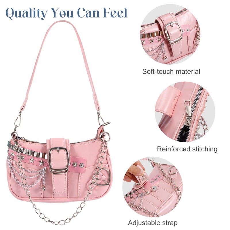 FrexCheng Cute Y2K Purse â€“ Shoulder Bag with Chain Strap, Versatile Handbag for Women, Perfect for Daily Use, Parties & Travel (Pink) - Image 5