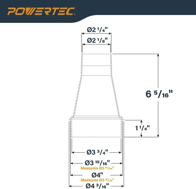 POWERTEC 70147 4-Inch OD to 2-1/4-Inch OD Hose Reducer Adapter for Dust Collection Systems - Image 2