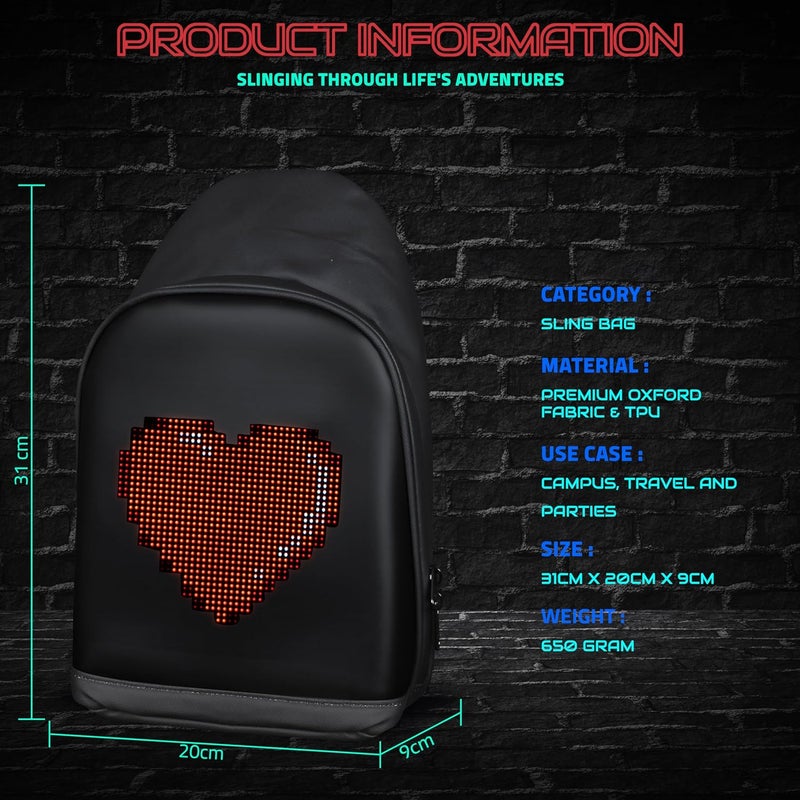 Hookaba Store : LED Unisex Sling Bag,1 year Manufacturer Warranty, For School, College,Travel, DJ nights, Live Concerts, Party & Gym, 9.6 inches Tablet Waterproof IPX5 - Image 2