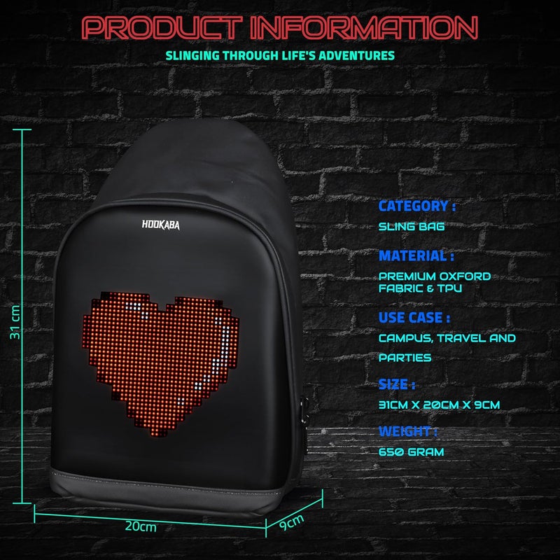 Hookaba Store : LED Unisex Sling Bag,1 year Manufacturer Warranty, For School, College,Travel, DJ nights, Live Concerts, Party & Gym, 9.6 inches Tablet Waterproof IPX5 - Image 4