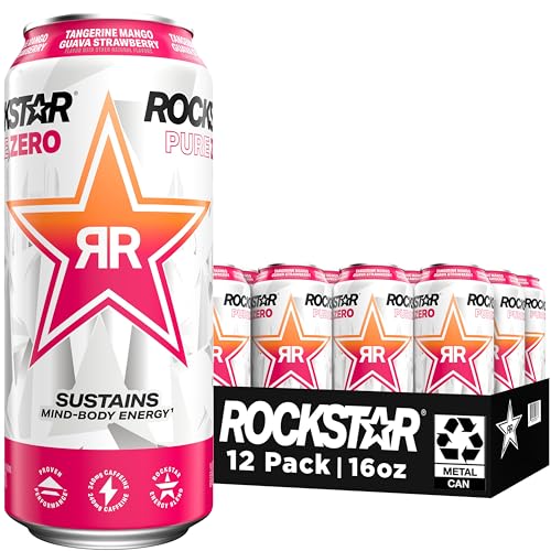 Rockstar Pure Zero Energy Drink, Tangerine Mango Guava Strawberryh, 0 Sugar, with Caffeine and Taurine, 16 Fl Oz (Pack of 12) (Packaging May Vary) - Image 1