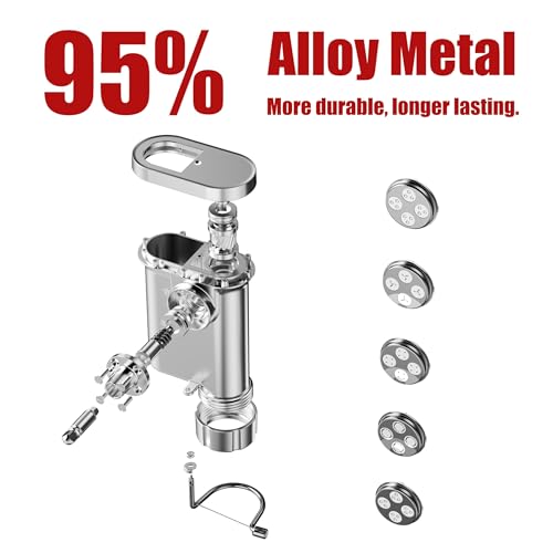Eascandy Metal Gourmet Pasta Press Attachment for KitchenAid Stand Mixer – Durable Pasta Maker Attachment with 5 Interchangeable Plates for Spaghetti, Bucatini, Fusilli, Large & Small Macaroni - Image 4