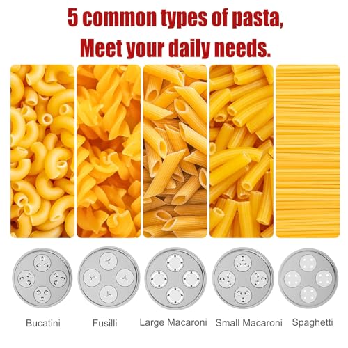Eascandy Metal Gourmet Pasta Press Attachment for KitchenAid Stand Mixer – Durable Pasta Maker Attachment with 5 Interchangeable Plates for Spaghetti, Bucatini, Fusilli, Large & Small Macaroni - Image 3