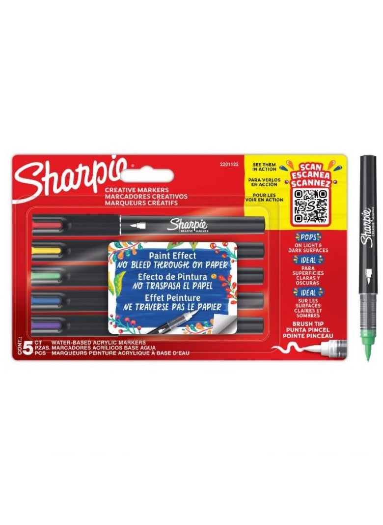 Sharpie 5-Piece Creative Acrylic Paint Markers Brush Tip Multicolour  - Image 1
