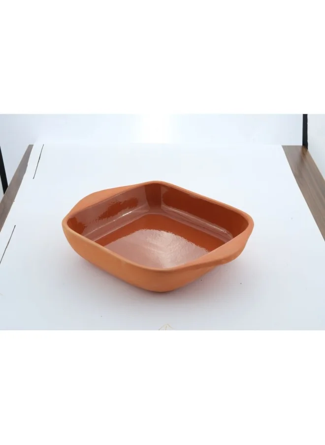 DANUBE HOME Terracotta Square Inner-Glazed Oven Tray Pan for Mexican Indian Korean Dishes Handmade Cookware Glazed Clay Pot For Oven Clay Pan For Cooking - Brown - 23x23x6.5 cm