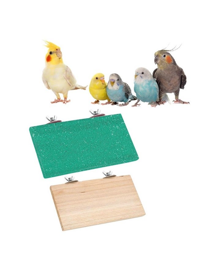 سايج سكوير منصة رمل خشبية مصنوعة من الخشب الطبيعي، مجموعة من اثنين (9*4.5 بوصة ورمل 12*4.5 بوصة) حامل مجثم على شكل مستطيل، ملحقات القفص، لعبة مرحة، مناسبة للطيور والببغاوات والبادجي - Image 1