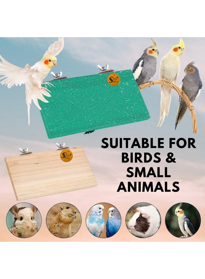 سايج سكوير منصة رمل خشبية مصنوعة من الخشب الطبيعي، مجموعة من اثنين (9*4.5 بوصة ورمل 12*4.5 بوصة) حامل مجثم على شكل مستطيل، ملحقات القفص، لعبة مرحة، مناسبة للطيور والببغاوات والبادجي - Image 4