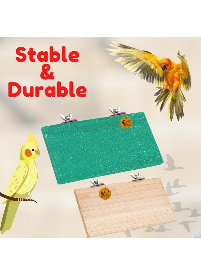 سايج سكوير منصة رمل خشبية مصنوعة من الخشب الطبيعي، مجموعة من اثنين (9*4.5 بوصة ورمل 12*4.5 بوصة) حامل مجثم على شكل مستطيل، ملحقات القفص، لعبة مرحة، مناسبة للطيور والببغاوات والبادجي - Image 2