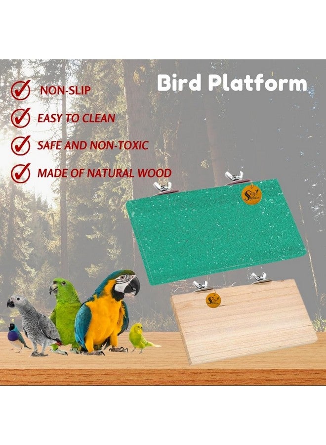 سايج سكوير منصة رمل خشبية مصنوعة من الخشب الطبيعي، مجموعة من اثنين (9*4.5 بوصة ورمل 12*4.5 بوصة) حامل مجثم على شكل مستطيل، ملحقات القفص، لعبة مرحة، مناسبة للطيور والببغاوات والبادجي - Image 3
