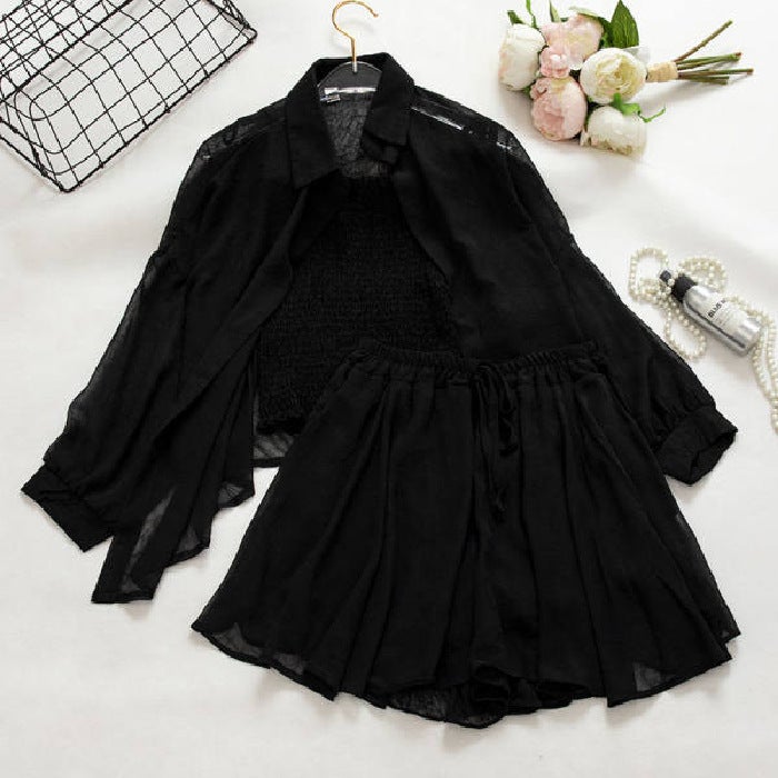 2024 Summer Chic Chiffon Shirt Set for Women White [set]]  - Image 3