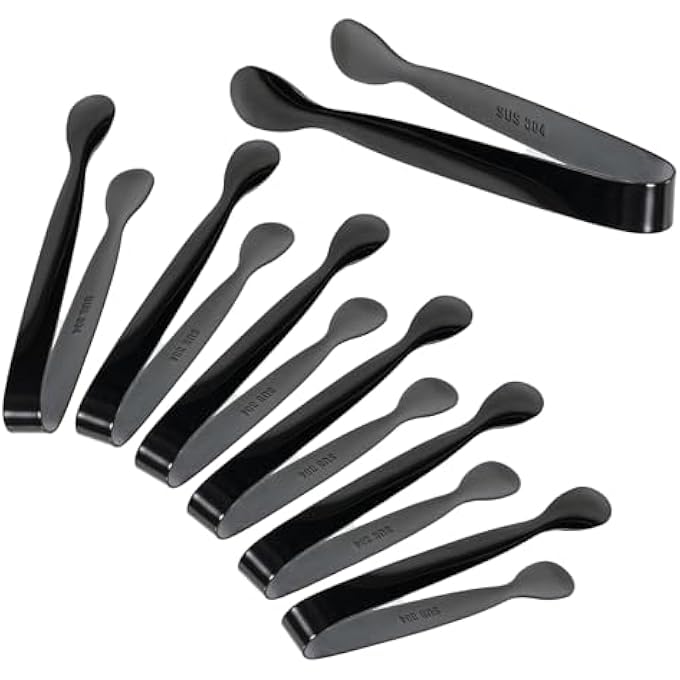 YelaJoy Mini Serving Tongs Set Of 7 Ice Tong Mini Sugar Tongs Tiny Kitchen Tong For Appetizers Serving Food Stainless Steel Sugar Clamp 43 Small Kitchen Food Utensils For Ice Coffee Desserts Black - Image 2