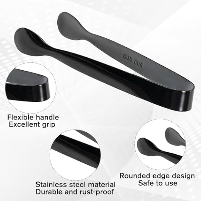 YelaJoy Mini Serving Tongs Set Of 7 Ice Tong Mini Sugar Tongs Tiny Kitchen Tong For Appetizers Serving Food Stainless Steel Sugar Clamp 43 Small Kitchen Food Utensils For Ice Coffee Desserts Black - Image 3