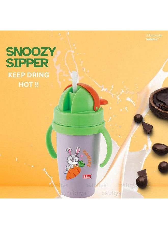 Nabhya Hot & Cold Insulated Stainless Steel 360Ml Bpa-Free Cute Animal Design Baby Sipper Kids Water Bottle With Straw And Side Handle For Kids (Purple & Blue - 2Pc) - Image 2