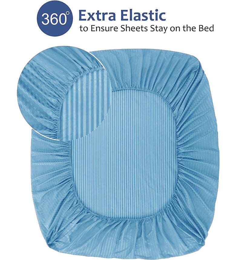 Roman ملاءة سرير ساتان مخططة مرنة مفصلة لسرير مفرد (36x78x8 بوصة) مع غطاء وسادة واحد للمنزل - الفنادق - بيت الضيافة - أكوا - Image 5