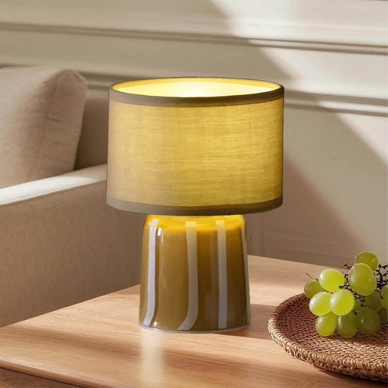 MJ PREMIER Battery Operated Lamp with Timer, Small Cordless Lamp with Glass Base, Fabric Shade Portable Table Lamp for Bedroom Living Room Bedside Home Decor (Green) - Image 1