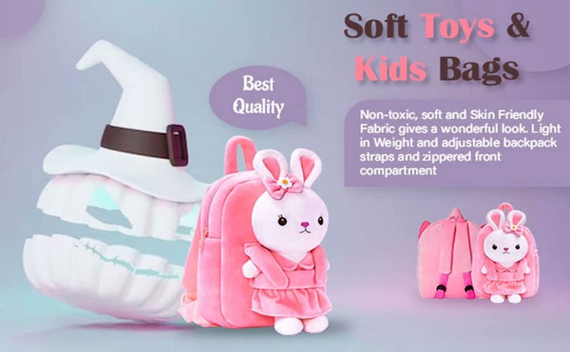 Frantic Full Body Pink Rabbit Kids Soft Cartoon Animal Travelling School Bag Soft Plush Standard 1 Compartment Backpack Boys Girls Baby For 2 To 5 Years Baby/Boys/Girls Nursery, Preschool, 10 Litre - Image 5