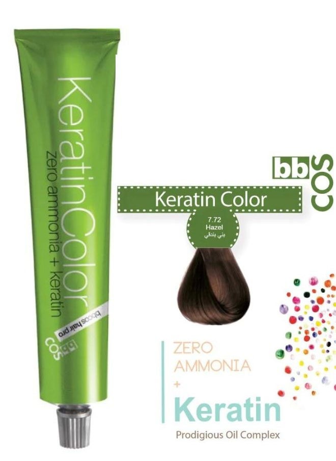 bbcos 100% Ammonia-Free Keratin Infused Hazel Hair Color 100 ml 7.72 