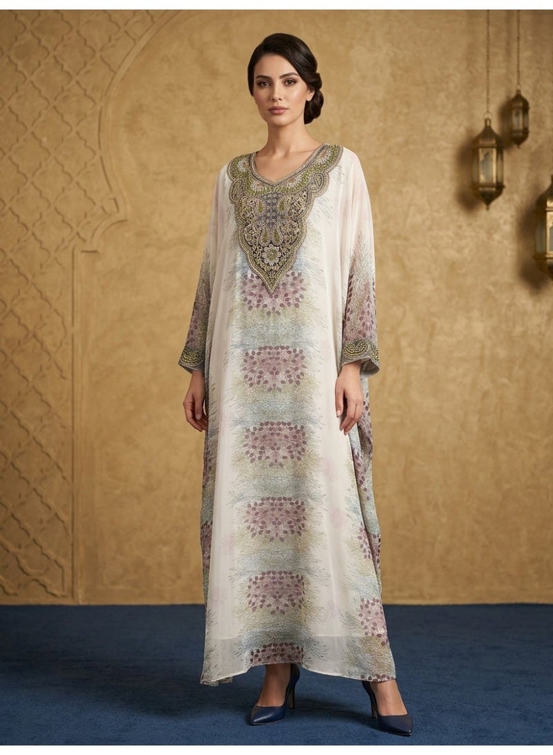 Alaya Women Floral Embroidered Chiffon Kaftan-AL3831 - Image 1