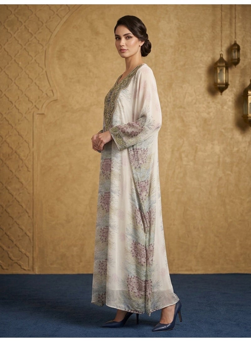 Alaya Women Floral Embroidered Chiffon Kaftan-AL3831 - Image 4
