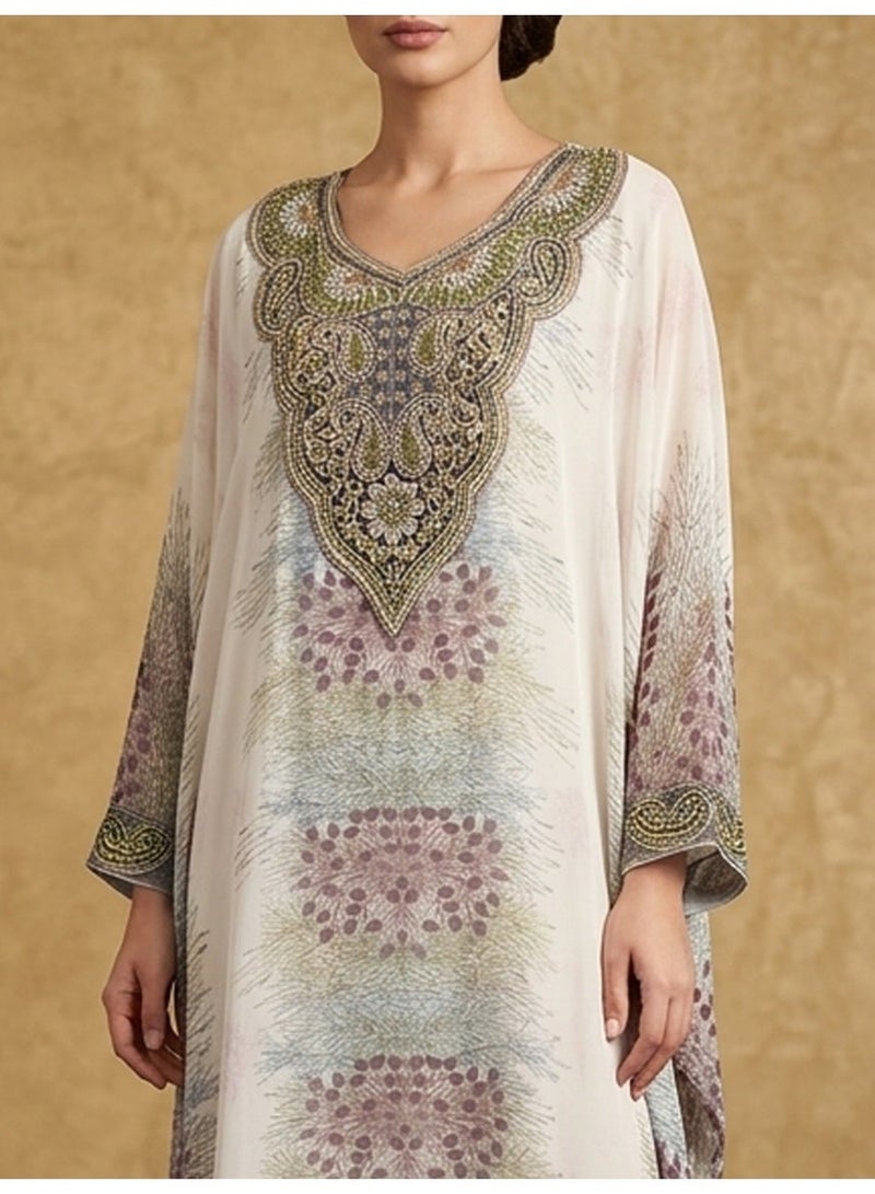 Alaya Women Floral Embroidered Chiffon Kaftan-AL3831 - Image 3