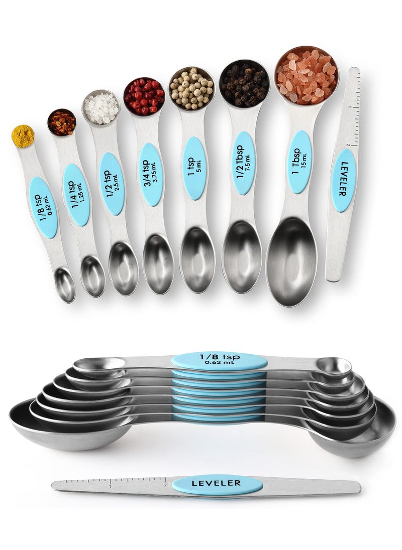 Spring Chef Spring Chef Stainless Steel Magnetic Measuring Spoons Set of 8 with Leveler Metal Teaspoon  Tablespoon Measuring Spoons with Strong Magnets Kitchen Gadgets for Baking  Cooking  2 Pack  Aqua Sky 