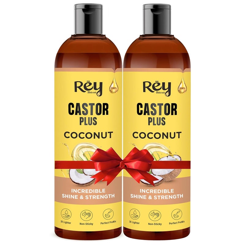 Rey Naturals Rey Naturals Castor Plus Coconut Oil Premixed Coconut Oil and Castor oil for Hair Growth Nourishes Hair Luscious Hair Silky Smooth Skin 100 Natural Use For Men Women Pack of 2 400 ml - Image 1