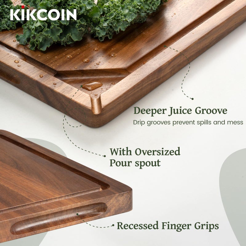 Kikcoin Wood Cutting Boards for Kitchen, 3 PCS Wooden Cutting Board Set with Holder, Chopping Board with Built-In Compartments and Juice Groove, Solid Charcuterie Board Serving Tray Wood Butcher Block - Image 3