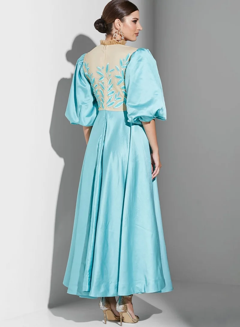 Threadz by Ajooni Embroidered Puffed Sleeve Dress