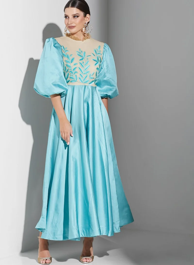 Threadz by Ajooni Embroidered Puffed Sleeve Dress