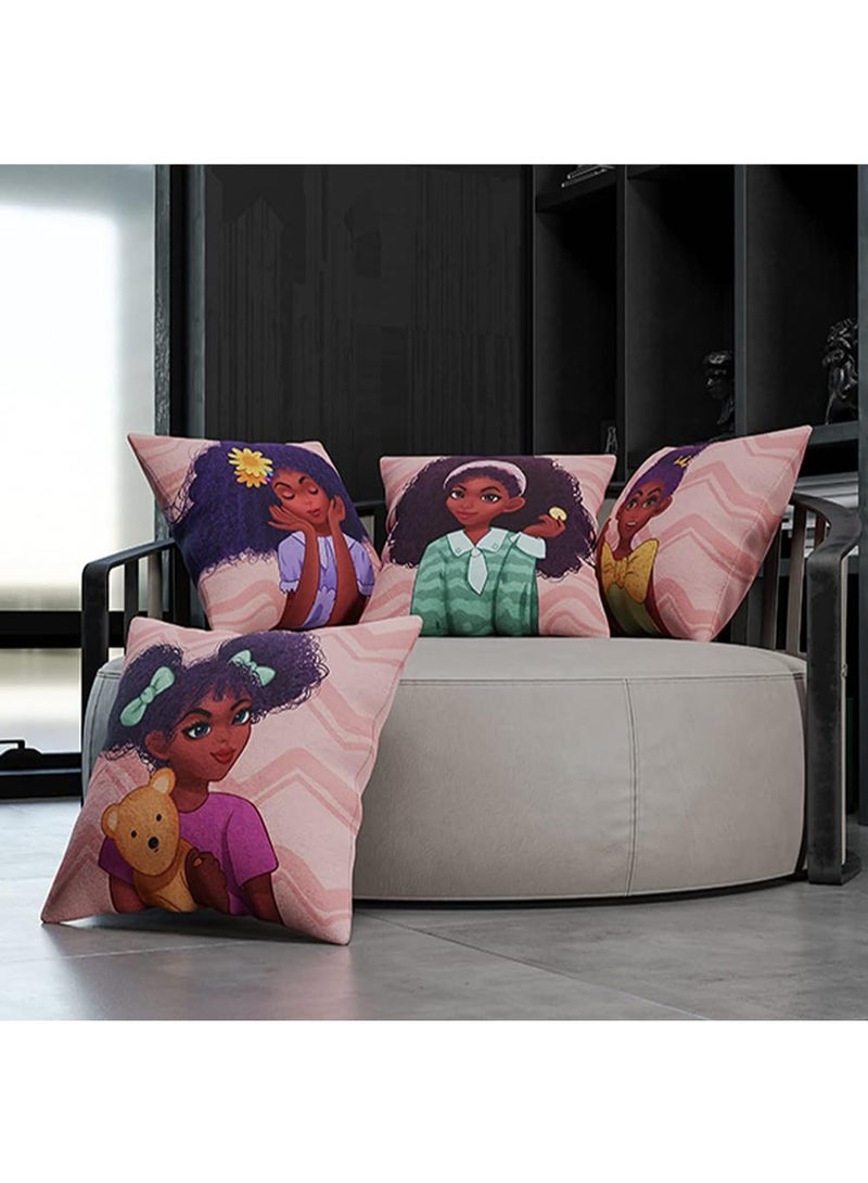 TARGETHOBBY أغطية 18 × 18 مجموعة من 4 أغطية وسائد وردية لطيفة للفتيات والأطفال، غطاء وسادة جميل لغرفة المعيشة والأريكة وغرفة النوم - Image 2