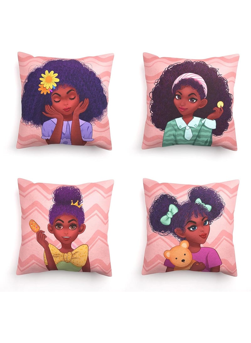 TARGETHOBBY أغطية 18 × 18 مجموعة من 4 أغطية وسائد وردية لطيفة للفتيات والأطفال، غطاء وسادة جميل لغرفة المعيشة والأريكة وغرفة النوم - Image 1