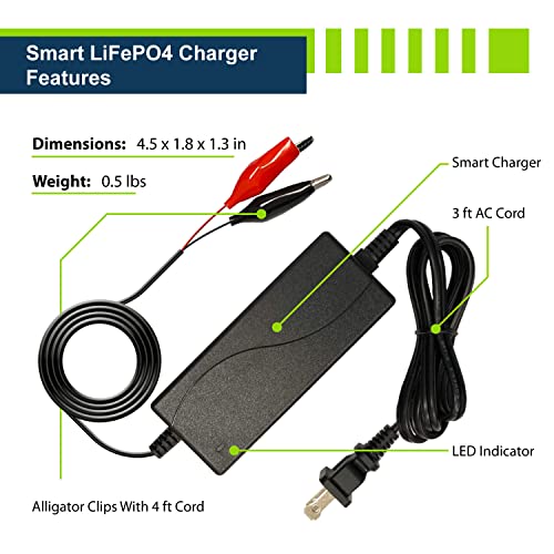 ExpertPower 12V 2A Smart Charger for Lithium LiFePO4 Deep Cycle Rechargeable Batteries [UL Listed] - Image 2