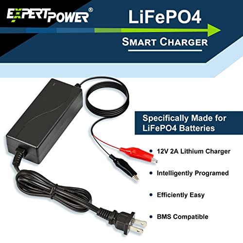 ExpertPower 12V 2A Smart Charger for Lithium LiFePO4 Deep Cycle Rechargeable Batteries [UL Listed] - Image 3