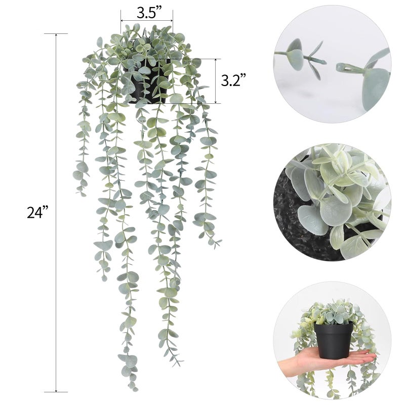 COCOBOO 1pcs Artificial Hanging Plants, Fake Potted Eucalyptus Faux Hanging Plant for Wall Room Home Indoor Outdoor Shelf Decor - Image 2
