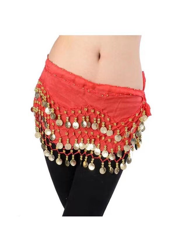 Generic Belly Dance Adult Waist Chain Chiffon Square Dance Accessory Red  - Image 1