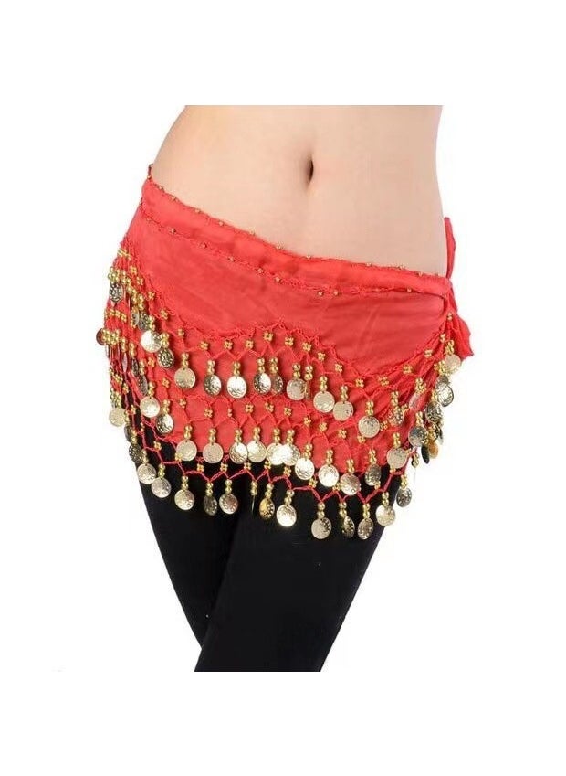 Generic Belly Dance Adult Waist Chain Chiffon Square Dance Accessory Red  - Image 4