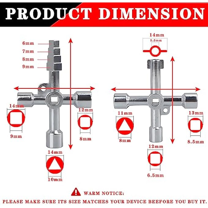 PACK OF 2 UNIVERSAL KEYS CONTROL CABINET KEY 4 WAY UTILITIES KEY SQUARE KEY TRIANGLE KEY CROSS KEY FOR WATER METER ELECTRICITY METER RADIATOR ELEVATORS - Image 3