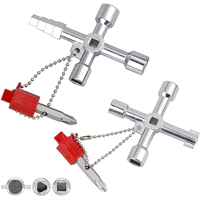 PACK OF 2 UNIVERSAL KEYS CONTROL CABINET KEY 4 WAY UTILITIES KEY SQUARE KEY TRIANGLE KEY CROSS KEY FOR WATER METER ELECTRICITY METER RADIATOR ELEVATORS - Image 1