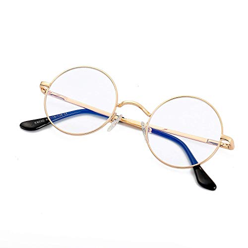 EYLRIM Round Blue Light Blocking Glasses for Women Men Circle Clear Lens Metal Frame Eyeglasses Non Prescription(A1 Gold) - Image 3