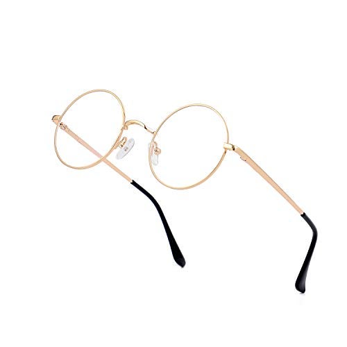EYLRIM Round Blue Light Blocking Glasses for Women Men Circle Clear Lens Metal Frame Eyeglasses Non Prescription(A1 Gold) - Image 1