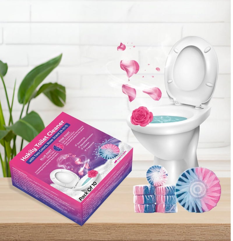 Hakily Automatic, Automatic toilet bowl cleaner- Two-color Toilet cleaning tablet Pink | Blue, flush tank cleaner tablet | Blue Deep Clean Bubbles And pink Rose fragrance, toilet cleaner tablet (PACK OF 10) - Image 1