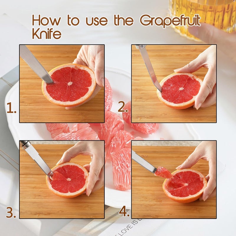 COKUMA 2PCS Grapefruit Knife, Curved Serrated Grapefruit Knife, Stainless Steel Kiwi Knife, Great for Grapefruit, Orange, Lemon, Kiwi, Easy to Hang, Dishwasher Safe - Image 4