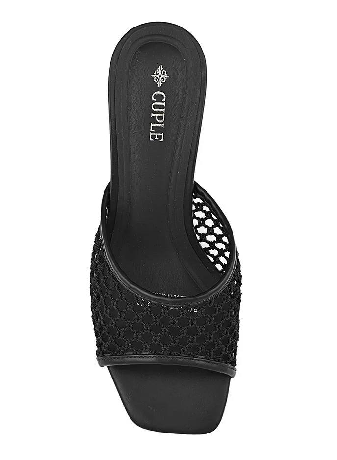 Cuple Black Cuple Woven Strap Heeled Sandals for Women | Best Price UAE