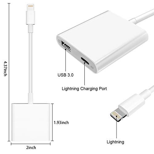 WORLDBOYU Lightning to USB3 Camera Adapter with Charging Port, Lightning Female USB OTG Cable Adapter for Select iPhone,iPad Models Support Connect Camera, Card Reader, USB Flash Drive, MIDI Keyboard (WHITE) - Image 5