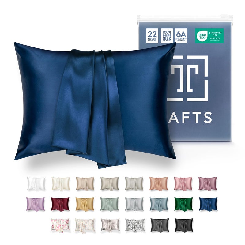 Tafts Pillow Cases  22mm 100 Pure Mulberry 6A Silk Pillowcase for Hair  Skin with Zipper Closure Cooling Natural Organic Double Sided Silk Pillow Case Navy Blue Queen 20x30 1pc