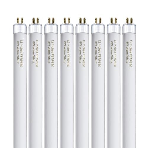 Konideke 8 Pack F8T5/WW Fluorescent Bulbs Warm White 3000K, 12 inch Under Cabinet Light Bulb, T5 8 Watt Fluorescent Tube Soft White, G5 Mini Bi 460 Lumens No Dimmable - Image 1