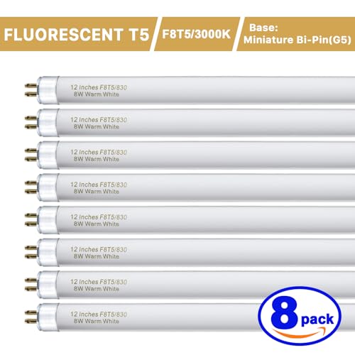 Konideke 8 Pack F8T5/WW Fluorescent Bulbs Warm White 3000K, 12 inch Under Cabinet Light Bulb, T5 8 Watt Fluorescent Tube Soft White, G5 Mini Bi 460 Lumens No Dimmable - Image 3